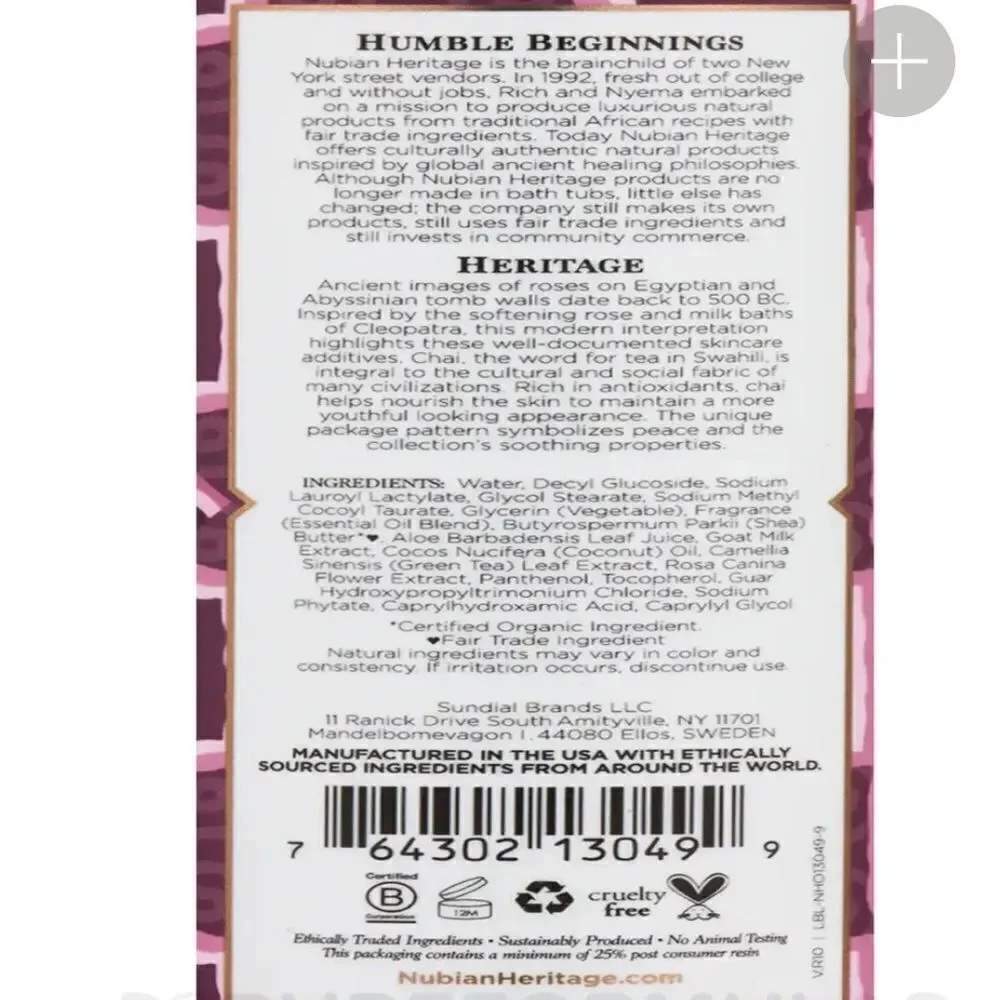 Nubian Heritage 1 goat’s milk & 1 chai body wash & coconut & papaya wash